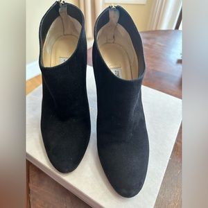 Jimmy Choo suede booties w/contrasting black shiny heel